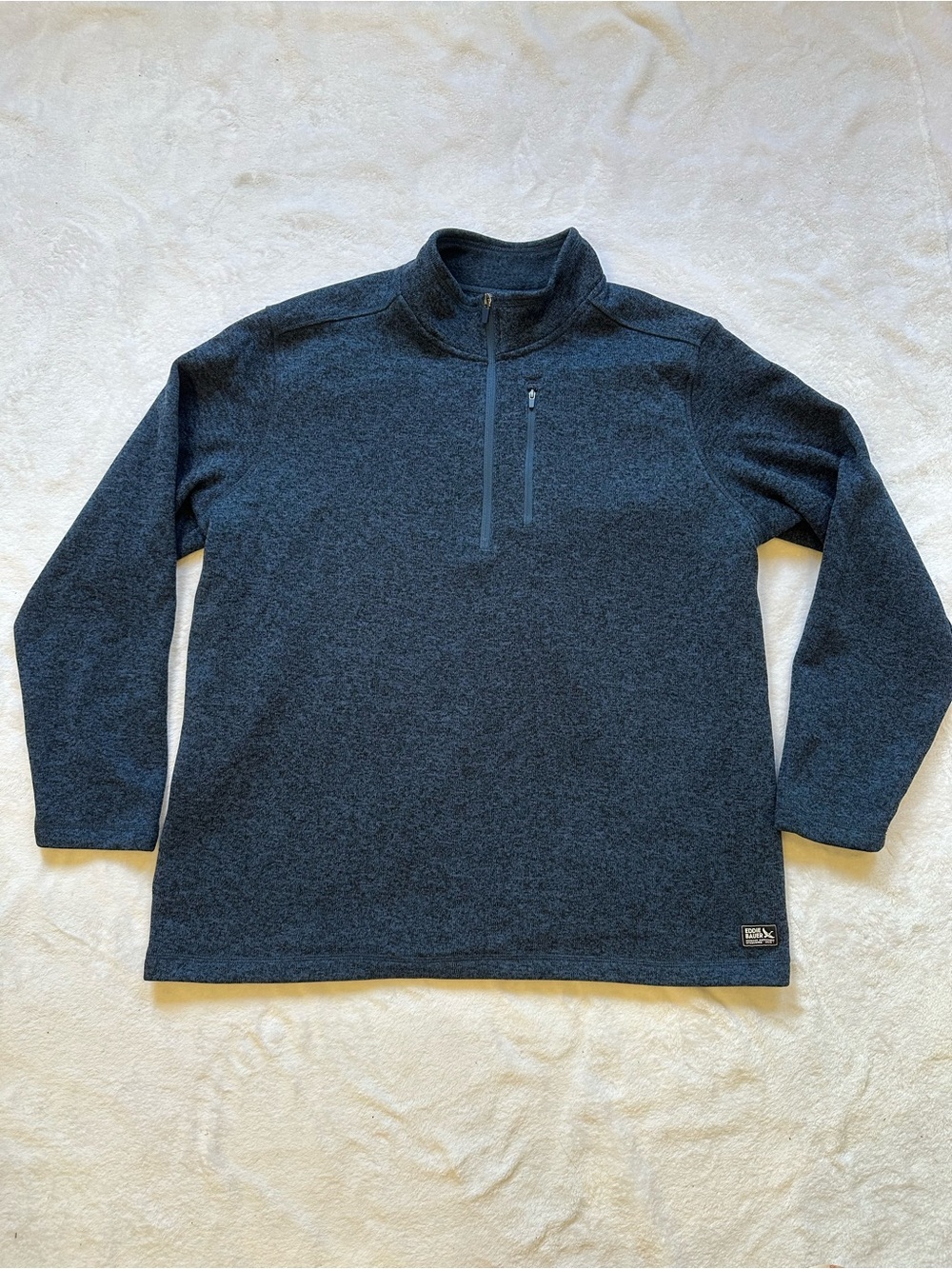Eddie Bauer Men's Heathered Navy Quarter-Zip Pullover Sweater